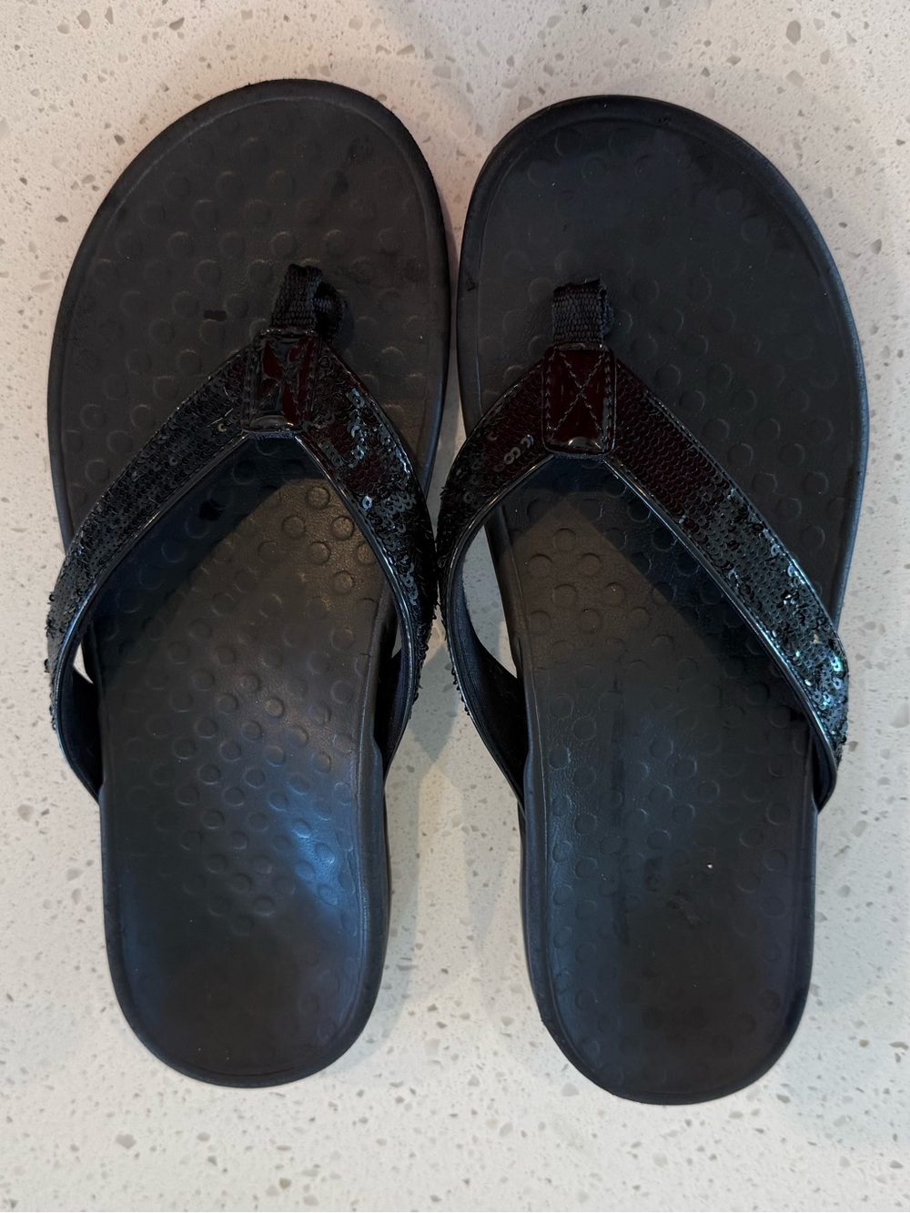 Vionic 9 Tide Sequins Sandals Womens Black Orthotic Flip Flops Shoes